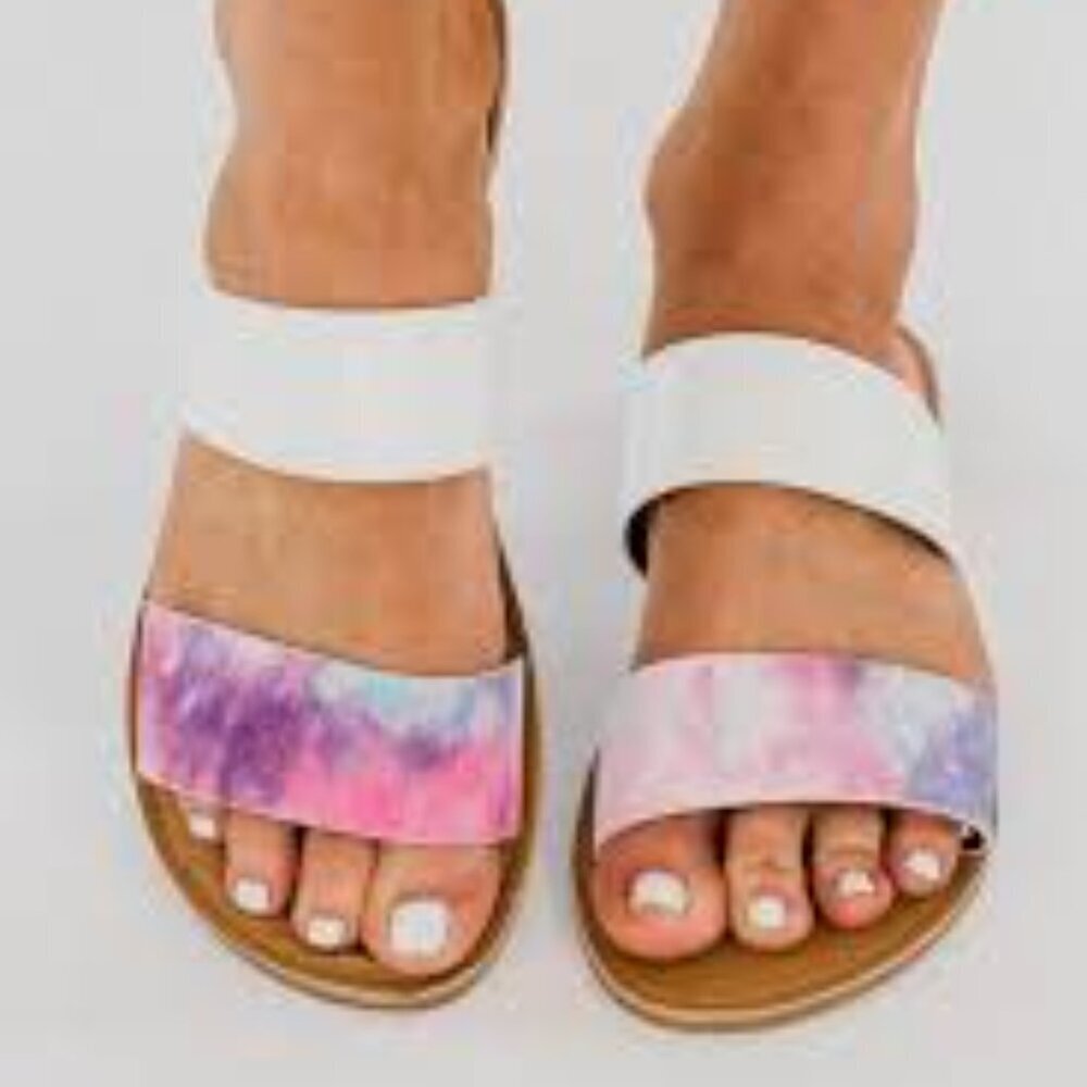 NWT Qupid Athena Sandals- Pink Tie Dye